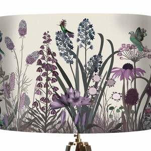 Rosa blommig lampskärm - Wildflower Blush - Tyglampskärm Skogsdjur rosa och lila Sovrumslampskärm stor lampskärm trumma bild 9