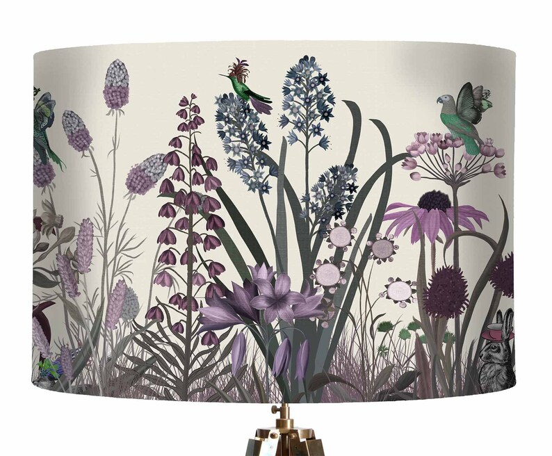 Rosa blommig lampskärm - Wildflower Blush - Tyglampskärm Skogsdjur rosa och lila Sovrumslampskärm stor lampskärm trumma bild 9