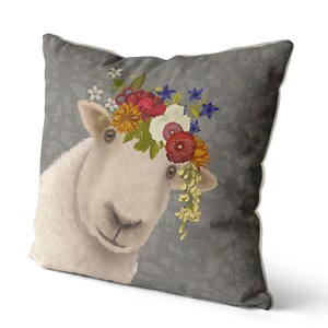 Pretty sheep farmhouse pillow, lamb accent pillow, sheep throw pillow farm animals pillows, sheep gifts, farm gifts, farm nursery, Bohemian image 2