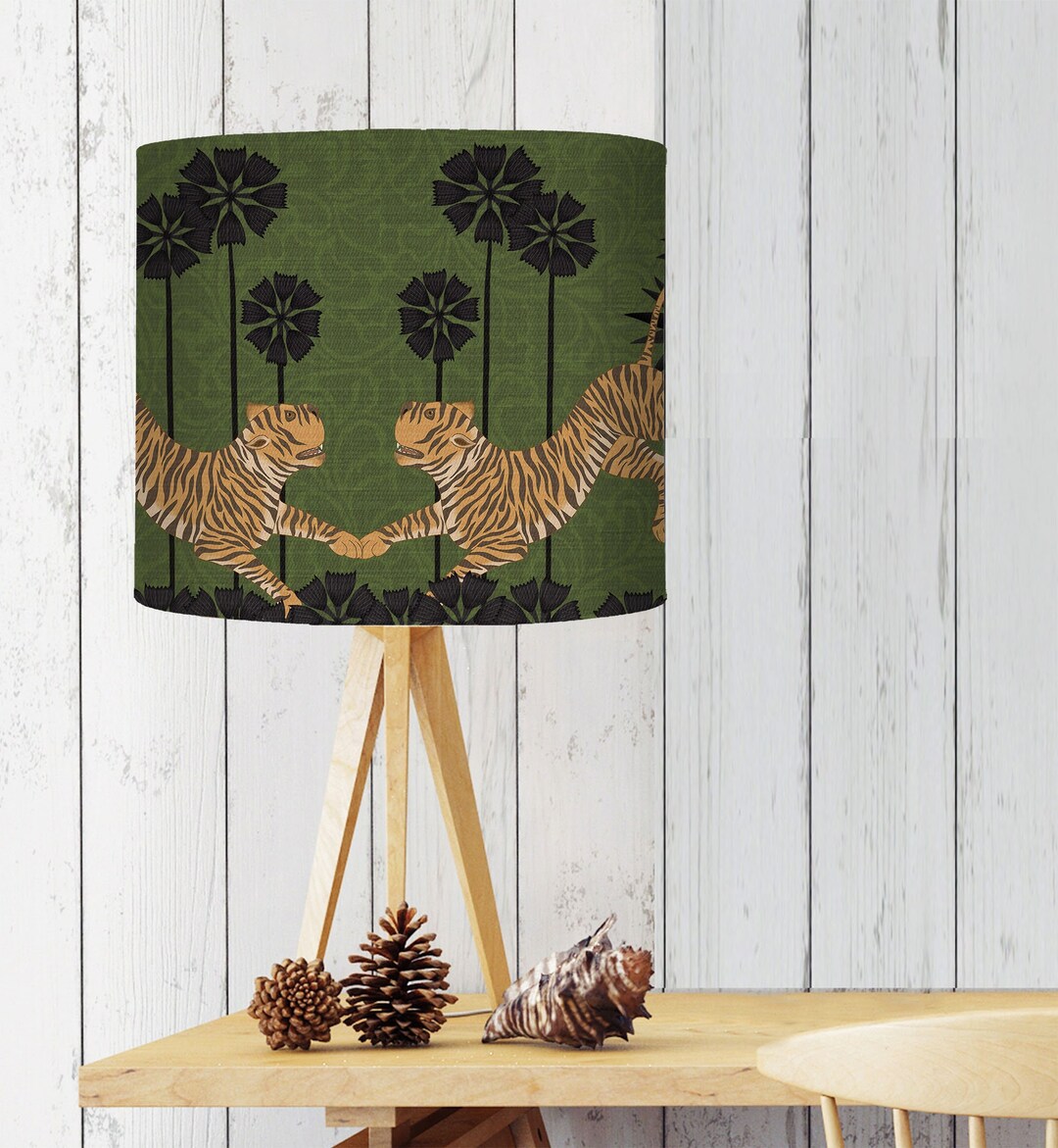 Tropical Lampshade in Green, Tiger Print Lampshade, Jungle Animal