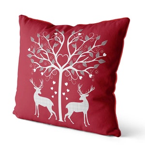 Christmas pillow Nordic style Deer Cushion cover Scandinavian style deer pillow Deer Heart Tree Grey On Red scandinavian decor xmas cushion image 2