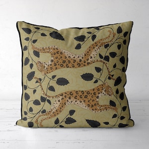 Modern Leopard Pillow cover, Gold throw pillow, Tropical accent cushion, Jungle decor