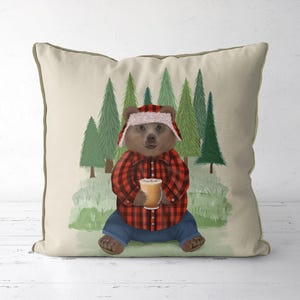 Kussensloop beer, bosdierkussen, grillige kinderkamerdecor, Cottagecore-hutvloerbedekking