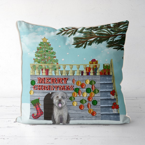 Hunde Weihnachtskissen, Dekoratives Hundekissen mit Christbaumkugeln und Weihnachtsbaum, Weihnachtsgeschenk für Hunde oder Weihnachtsdeko