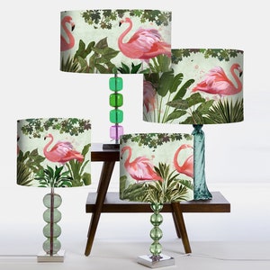 Pink Flamingo Lampshade, tropical lamp shade tropical decor flamingo decor, designer fabric lighting jungle decor room, pink decor handmade image 5