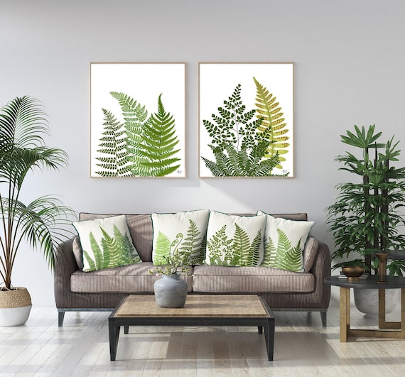 Bonhause Set Of 4 Boho Floral Throw Pillow Covers – 18x18 Inch, Polyester Linen, Eucalyptus & Leaves Print, Hidden Zipper