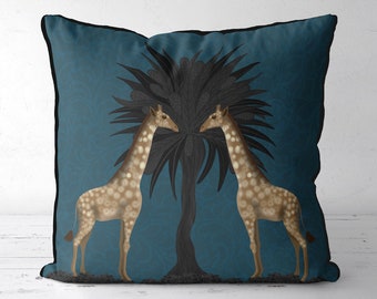 Girrafe cushion cover - Giraffe twins lagoon - Giraffe pillow cover Designer pillow Animal sofa pillow Britsih made gift Blue scatter pillow