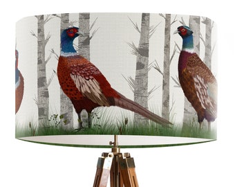 Pheasant Lamp Shade - Country style pheasant lampshade for table lamp,  or pendant lamp shade for ceiling - Country decor woodland