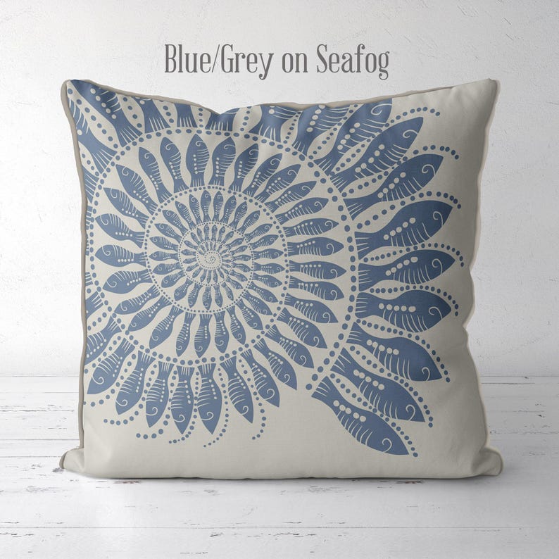 Modern coastal pillow covers Coastal throw pillows - Little Fishes Spiral Shell Midnight Blue on White Coastal style, Nautical pillow covers image 5