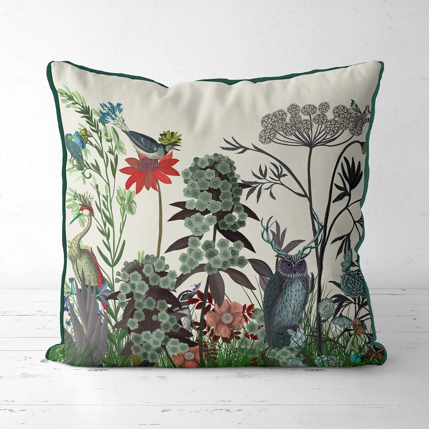 Wildflower Bloom - Owl - Floral pillow cover for spring or summer decor, floral cushion cover, color