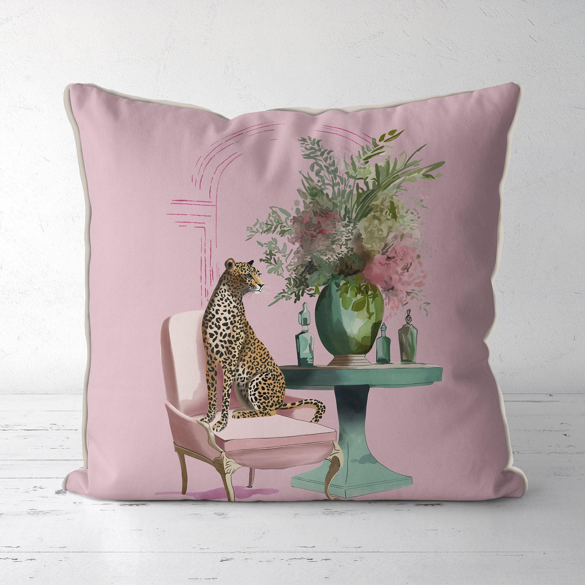 Buryeah Federa per cuscino con stampa leopardata e ghepardo, decorazione per la stanza, 45,7 x 45,7 cm, colore: rosa acceso
