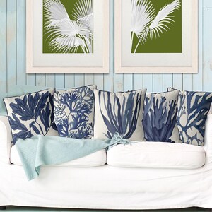 Blue coral coastal pillow cover, beach house cushion cover, designer home decor beach cottage decor, nautical pillow, handmade throw pillow image 4