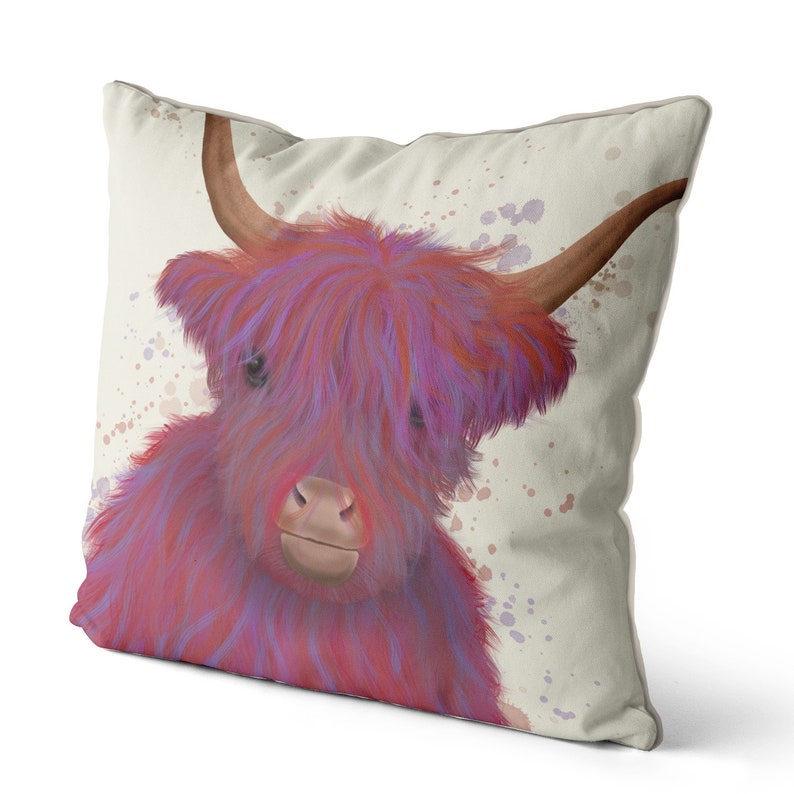Highland Cow Pillow in Pink and Purple Cow 7 Modern | Etsy