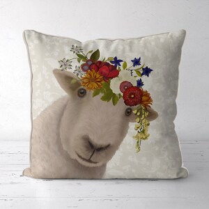 Pretty sheep farmhouse pillow, lamb accent pillow, sheep throw pillow farm animals pillows, sheep gifts, farm gifts, farm nursery, Bohemian image 6