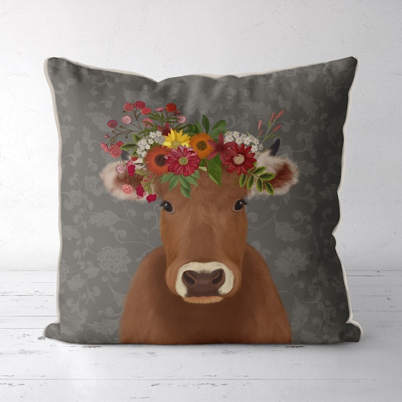 Funny Highland Cow Throw Pillow Cover Western Farmhouse Cow Decorative  Pillow