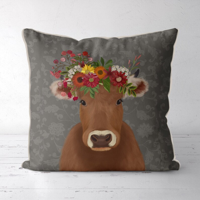 Brown Cow Pillow Cover Bohemian Cow cushion Boho farmhouse Etsy
