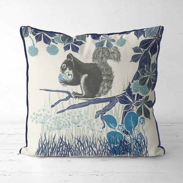 Squirrel pillow cover, woodland cushion cover - Country Lane Squirrel1 - Squirrel decor, Woodland forest animal english countryside UK shop