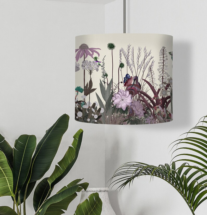 Rosa blommig lampskärm - Wildflower Blush - Tyglampskärm Skogsdjur rosa och lila Sovrumslampskärm stor lampskärm trumma bild 3
