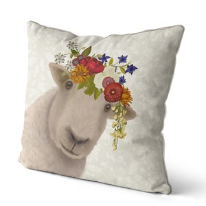 Pretty sheep farmhouse pillow, lamb accent pillow, sheep throw pillow farm animals pillows, sheep gifts, farm gifts, farm nursery, Bohemian image 7