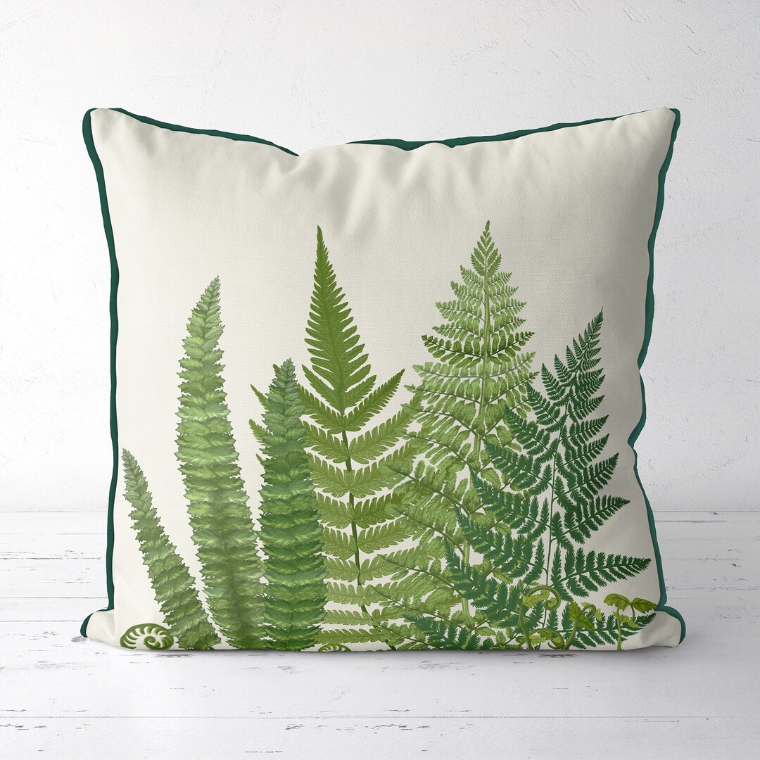 Botanical Pillow Cover Handmade Green Fern Cushion for Etsy