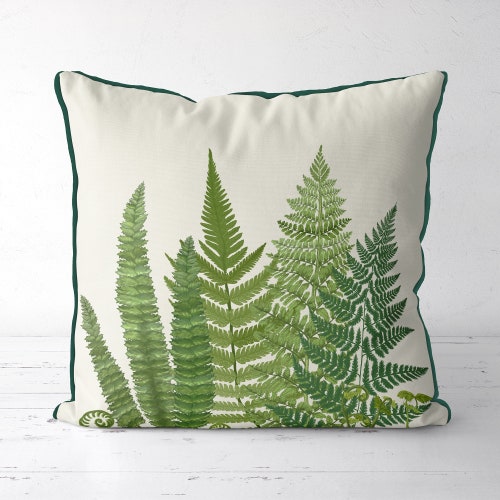 Botanical Cushion Cover Fern Geranium Throw Pillow Case Green Etsy