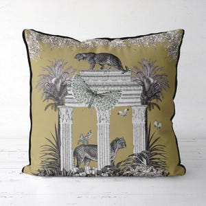 Exotic leopard pillow cover in gold, bold maximalist safari cushion cover