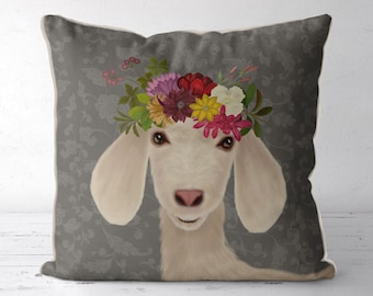 Pretty Goat farmhouse pillow, goat accent pillow, goat throw pillow farm animals pillows, goat gifts farm gifts farm nursery decor, Bohemian