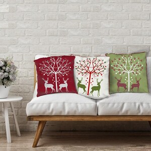 scandinavian pillow cover, Scandinavian style Christmas, nordic style Christmas cushion - Deer Heart Tree on Green - Xmas pillow cover image 3