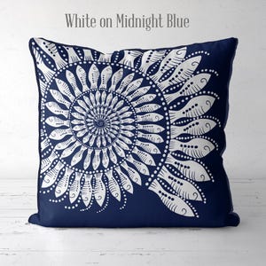 Modern coastal pillow covers Coastal throw pillows - Little Fishes Spiral Shell Midnight Blue on White Coastal style, Nautical pillow covers image 9