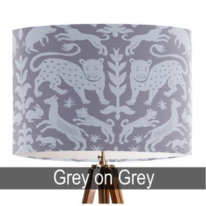 Beasts in Grey on Grey Lamp shade Drum lampshade, Animal table lamp, grey decor scheme, tropical decor, pendant lamp, gray lamp shade 画像 5