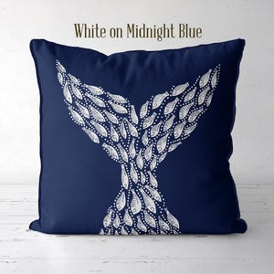 Whale Tail white on navy blue - Nautical pillow cover Modern coastal pillow cover navy Coastal throw pillow, Coastal style handmade designer image 5
