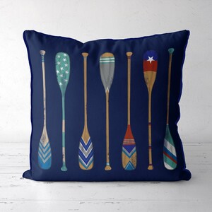 Vintage Style Oars Pillow Cover 2 Navy Blue, boat owner gift, nautical home decor, seaside cushion cover, beach hut rowing gift canoe oars