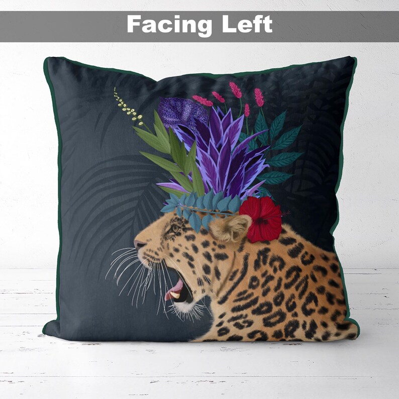 Exotic whimsical leopard pillow cover, tropical safari throw cushion image 5