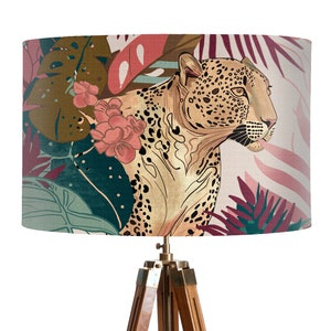 Jungle Lampshade with Leopard design, Tropical lampshade in bold modern abstract fabric with safari botanical design for table or ceiling