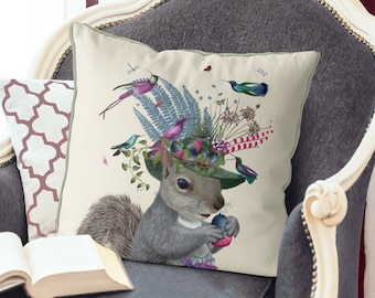 Squirrel gift - Birdkeeper - squirrel print Squirrel pillow squirrel accessories Cute Squirrel cushion squirrel decor Housewarming gift uk