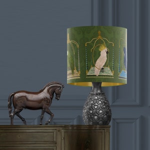 Parrot Swing Lamp shade on Verdant Green Large lamp shade with gold lining, lampshade for table lamp pendant lamp shade for ceiling image 2