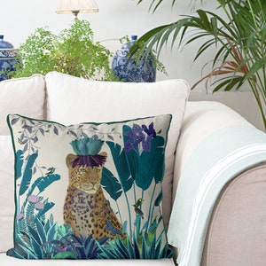 Housse doreiller léopard housse doreiller bleue décor bleu jungle oreiller tropical décor léopard coussin jungle oreiller tropical imprimé léopard image 4