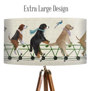 Lamp shade Dog Tandem drum lampshade dog lover gift dog nursery lampshade pendant dog on bike dog decor theme childrens bedroom kids room image 7