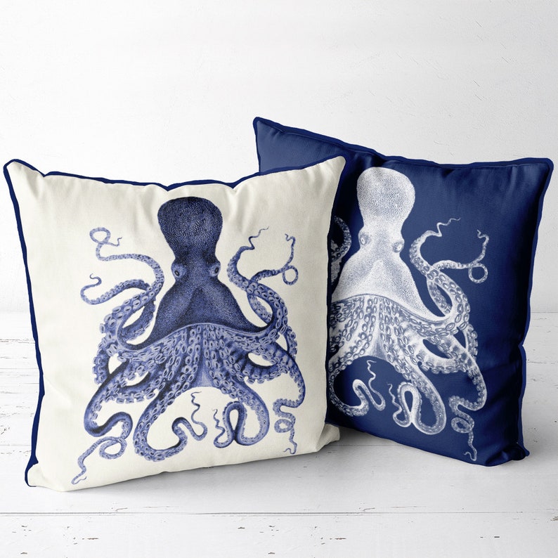 Octopus Pillow Cover Blue and White Octopus Pillow Cover Blue and White