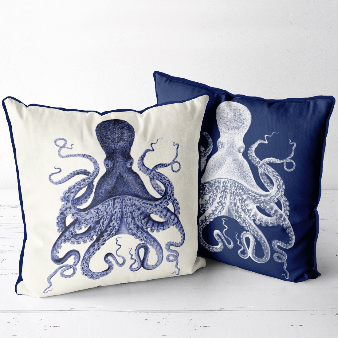 Octopus Pillow Cover Blue and White Pillow Nautical Pillow Etsy