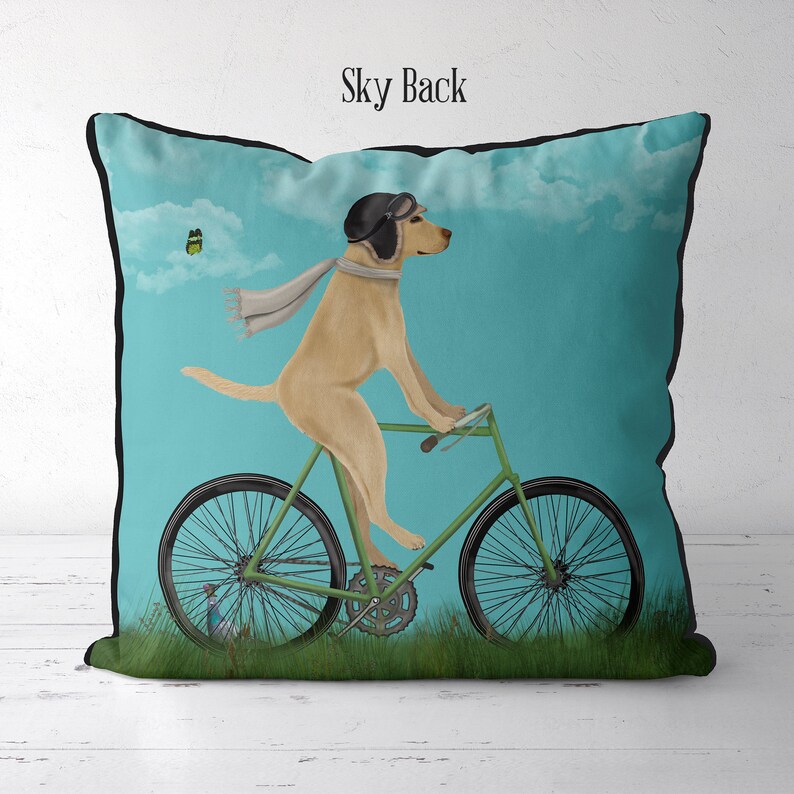 Cute Yellow Lab gift idea, Yellow Labrador on Bicycle, Yellow Labrador Pillow Cover, Yellow Lab on Bike, Labrador gift idea for lab owner image 4