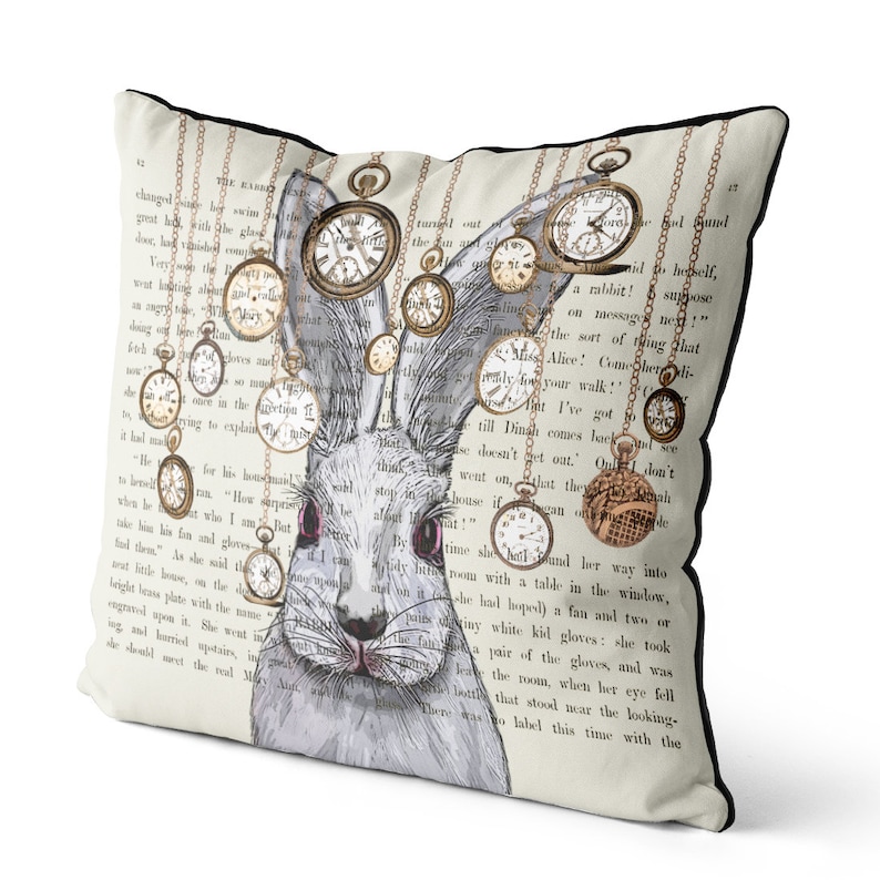 Alice in wonderland pillow cover white rabbit pillow white rabbit cushion alice in wonderland decor White rabbit print decorations image 2
