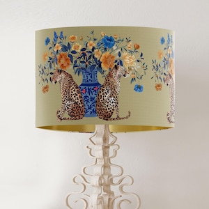 Leopard & Floral Lampshade: Gold Lined Tropical Table Lamp