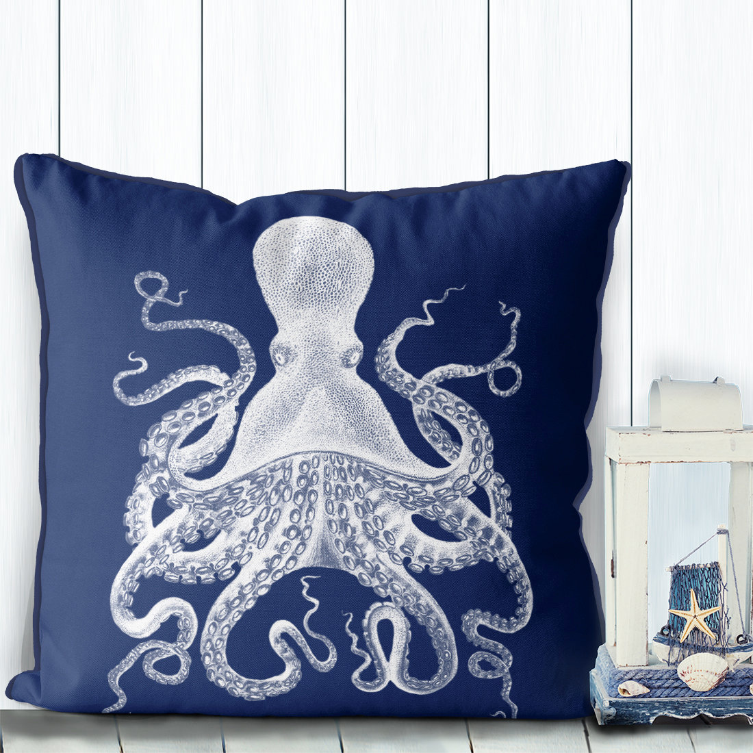 White Octopus on Blue Pillow Cover Reversible Navy Blue and White Nautical Cushion Octopus Gift Idea Ocean Life Pillow beach Theme Decor Etsy