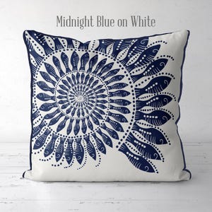 Modern coastal pillow covers Coastal throw pillows - Little Fishes Spiral Shell Midnight Blue on White Coastal style, Nautical pillow covers image 4