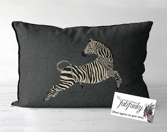 Zebra Lumbar Pillow Cover, Black Zebra Cushion Cover, Animal Print Throw Pillow, Modern Safari Decor, Charcoal Accent Pillow