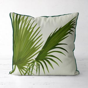 Green Palm Pillow Cover, Tropical Botanical Scatter Cushion, Contemporary Jungle Home Sofa Accent for Maximalist Decor
