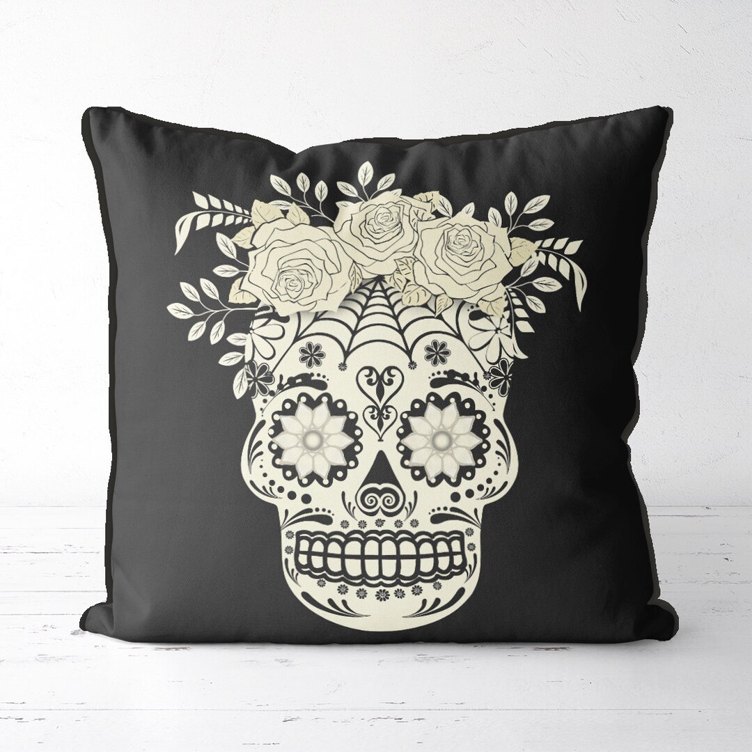 Sugar Skull Pillow Cover Cream White Sugar Skull Cushion Cover Skull Throw Pillow Sugar Skull Decor Sugar Skull Gift Mexican Day of the Dead Etsy UK
