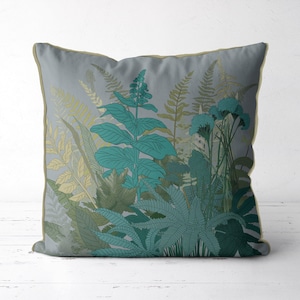 Botanical Pillow Cover: Blue Grey Ferns & Grasses, Boho Decor