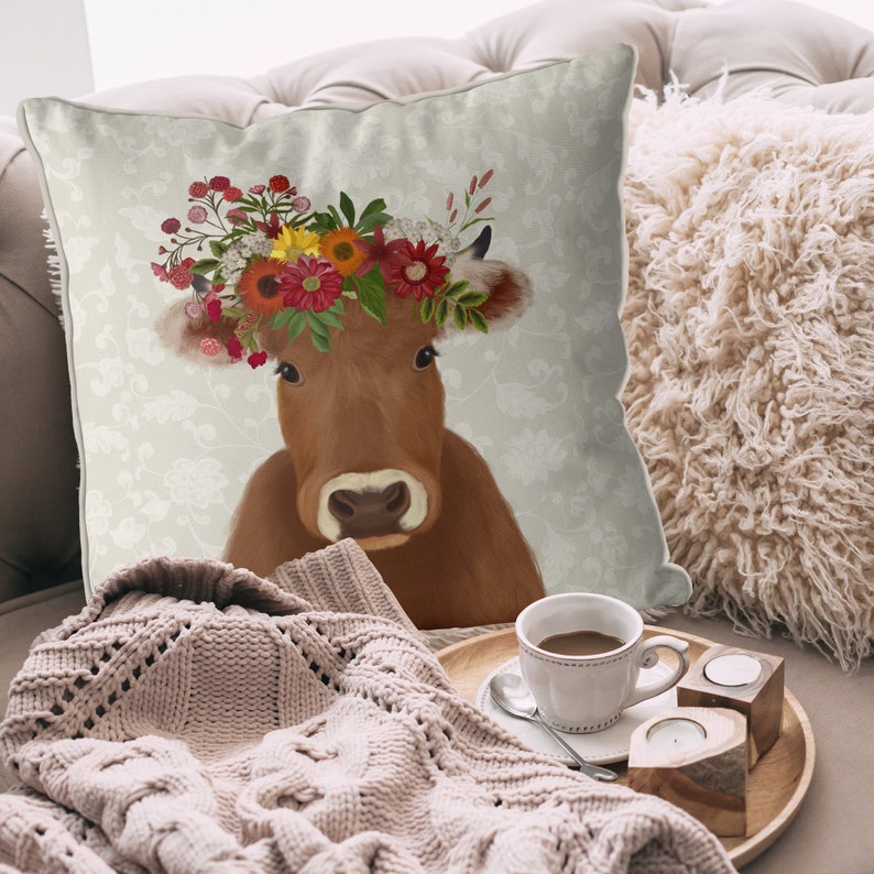 Brown Cow Pillow Cover Bohemian Cow Cushion Boho Farmhouse Etsy